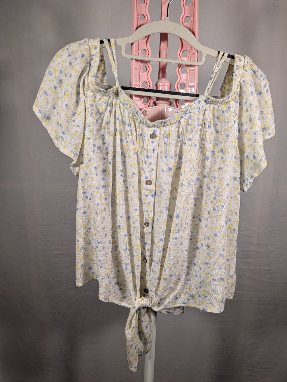 Hippie Rose XL Floral Off Shoulder Tie Front Peasant Top Boho Cottagecore